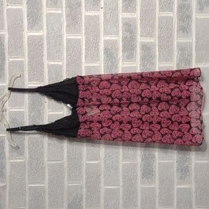 Jezebel Women's Black Sheer with Pink Hearts Babydoll Lingerie Teddy Size Large